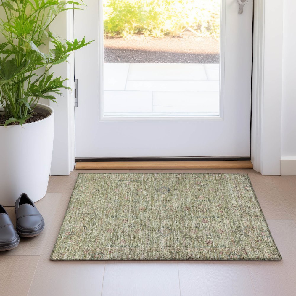 Luxury Washable Indoor/Outdoor Ravenna Aloe 1'8" x 2'6" Rug. Picture 5