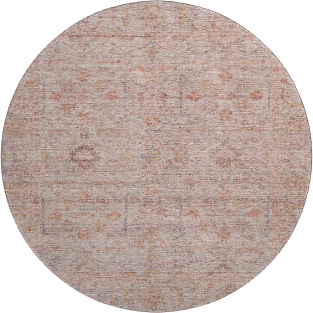 Luxury Washable Indoor/Outdoor Ravenna Coral 8' x 8' Round Rug. Picture 1