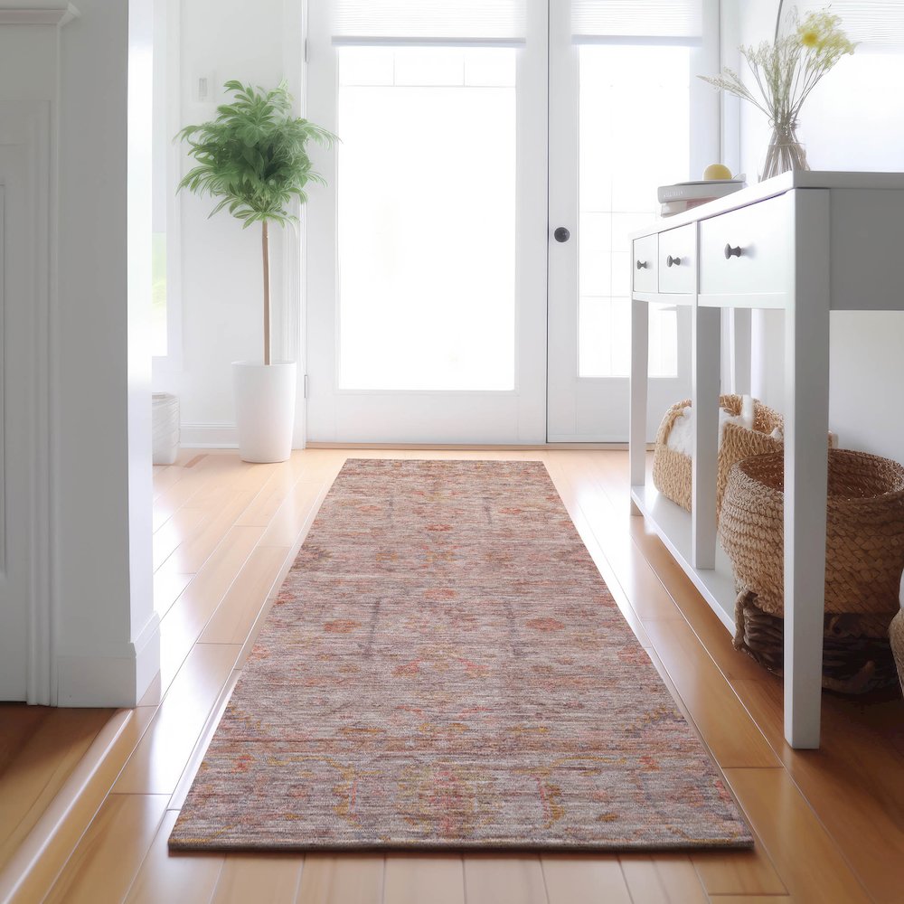 Luxury Washable Indoor/Outdoor Ravenna Coral 2'3" x 7'6" Runner Rug. Picture 5