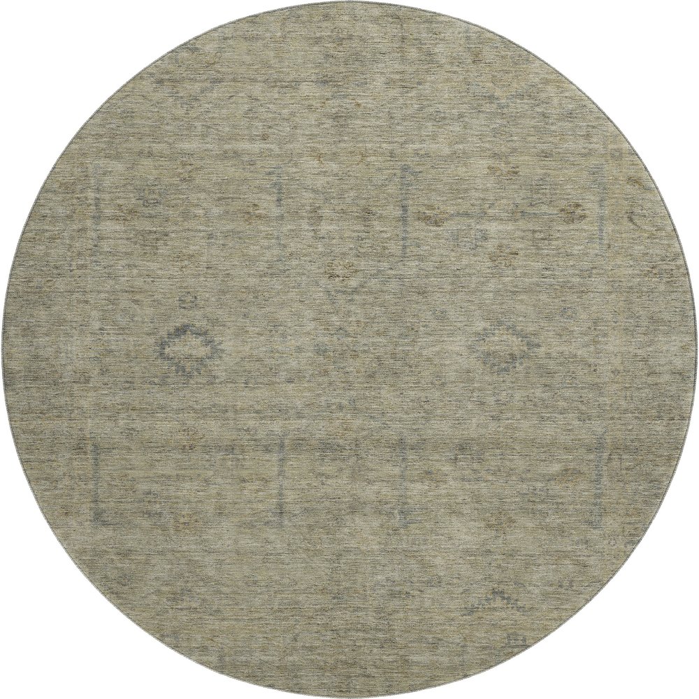 Luxury Washable Indoor/Outdoor Ravenna Khaki 8' x 8' Round Rug. Picture 1