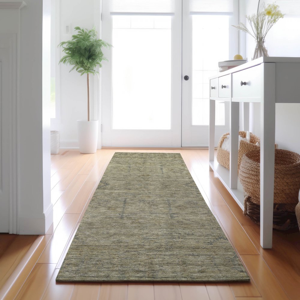 Luxury Washable Indoor/Outdoor Ravenna Khaki 2'3" x 7'6" Runner Rug. Picture 5