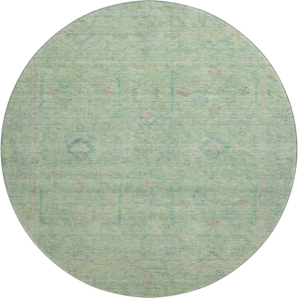 Luxury Washable Indoor/Outdoor Ravenna Seafoam 8' x 8' Round Rug. Picture 1