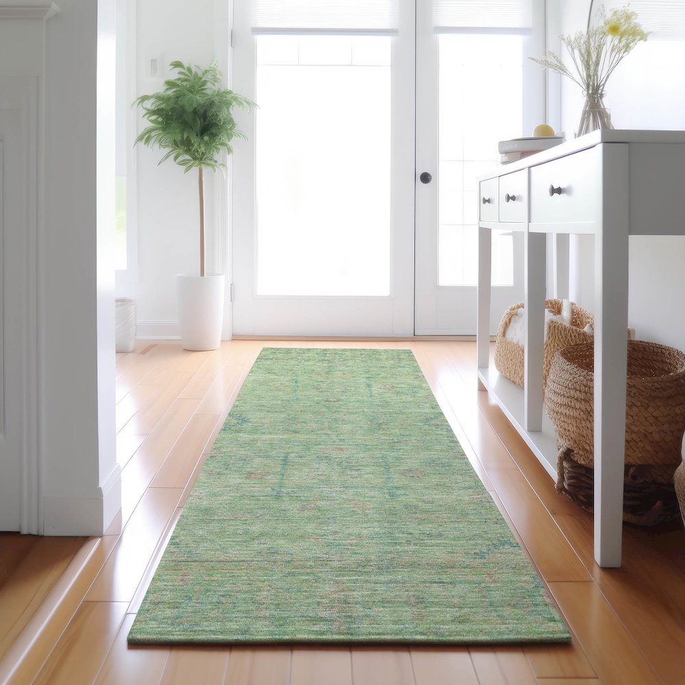 Luxury Washable Indoor/Outdoor Ravenna Seafoam 2'3" x 7'6" Runner Rug. Picture 5