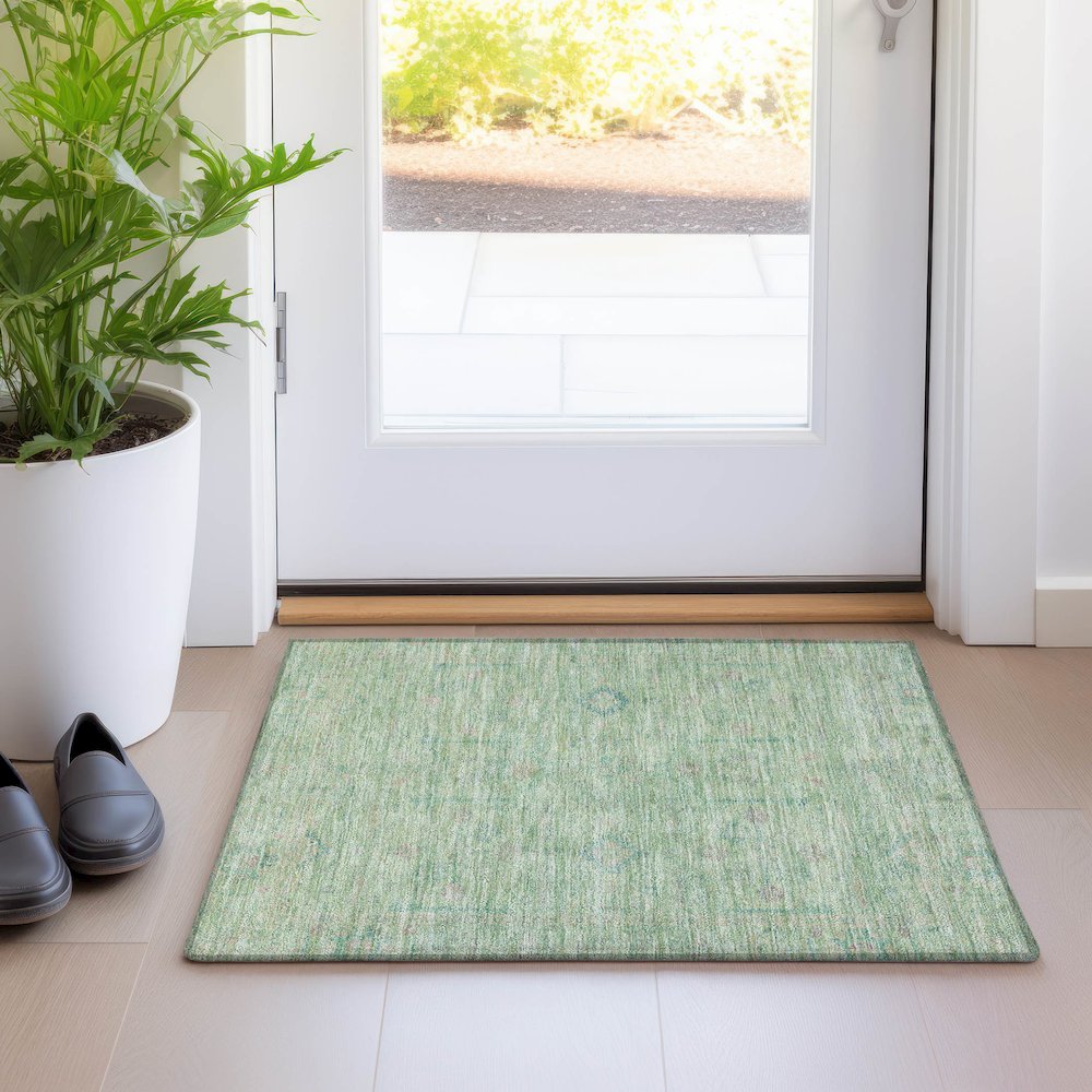 Luxury Washable Indoor/Outdoor Ravenna Seafoam 1'8" x 2'6" Rug. Picture 5