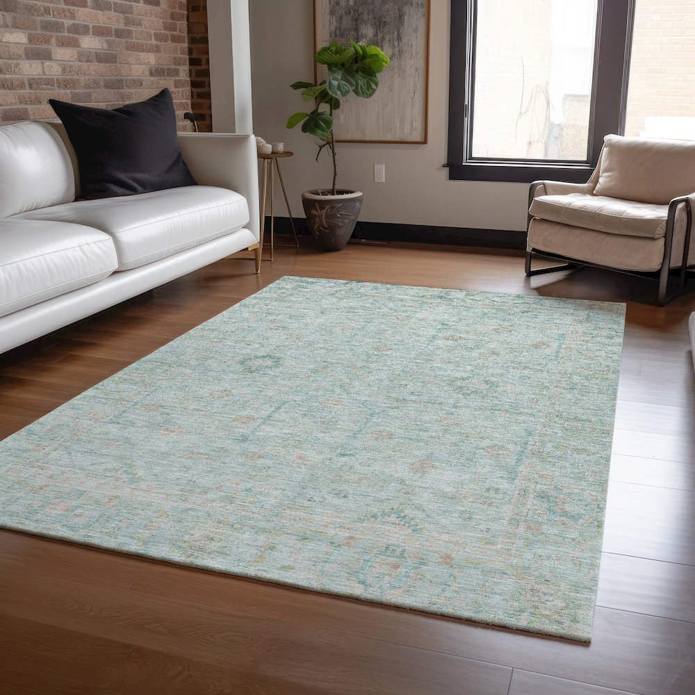 Luxury Washable Indoor/Outdoor Ravenna Sky 2'6" x 3'10" Rug. Picture 5