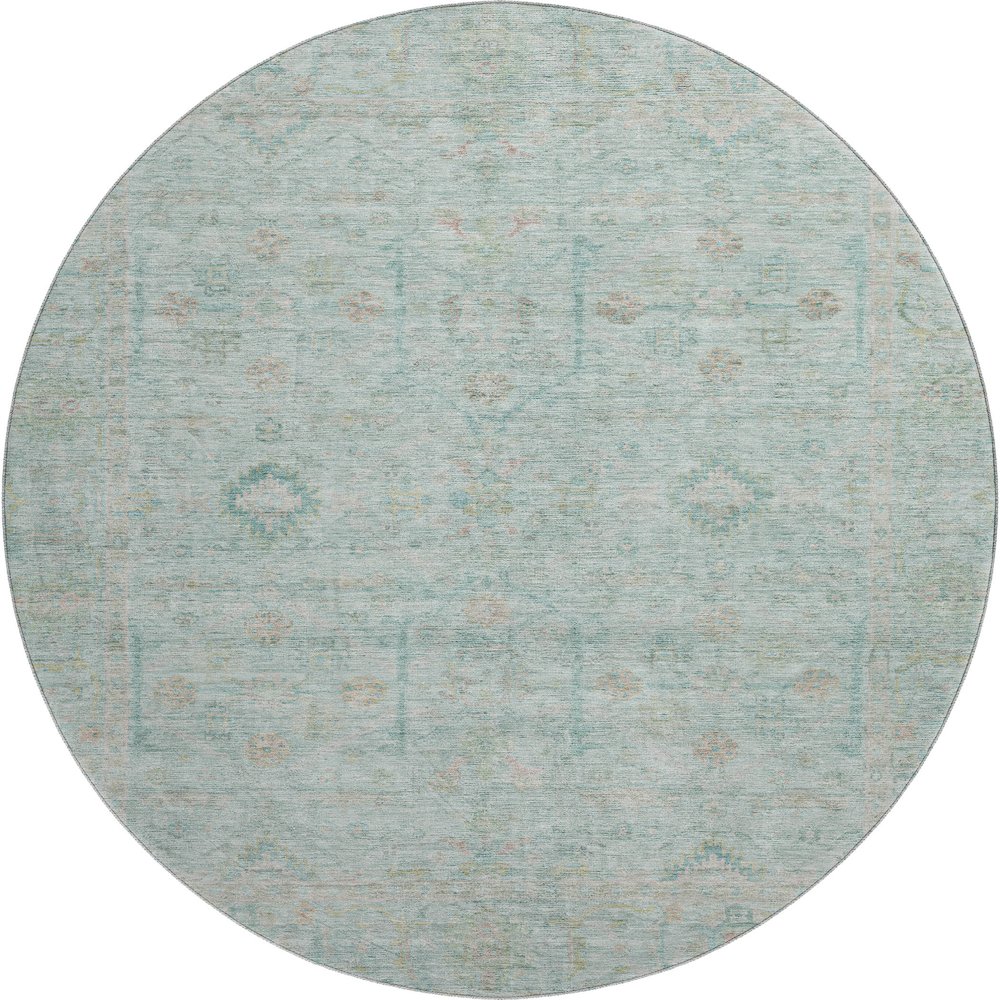 Luxury Washable Indoor/Outdoor Ravenna Sky 8' x 8' Round Rug. Picture 1