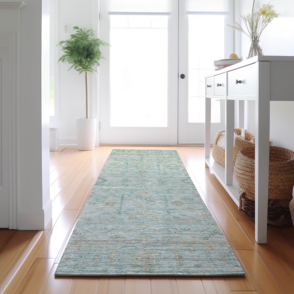 Luxury Washable Indoor/Outdoor Ravenna Sky 2'3" x 7'6" Runner Rug. Picture 5