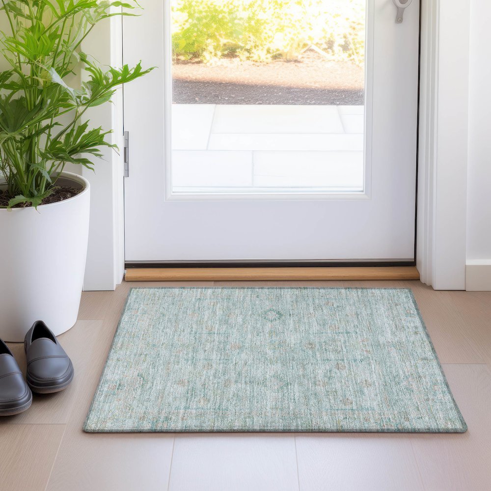 Luxury Washable Indoor/Outdoor Ravenna Sky 1'8" x 2'6" Rug. Picture 5