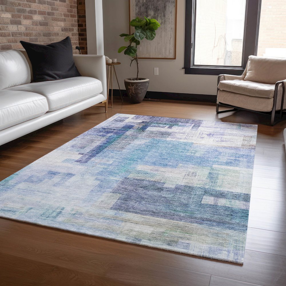 Luxury Washable Indoor/Outdoor Ravenna Blue 2'6" x 3'10" Rug. Picture 5