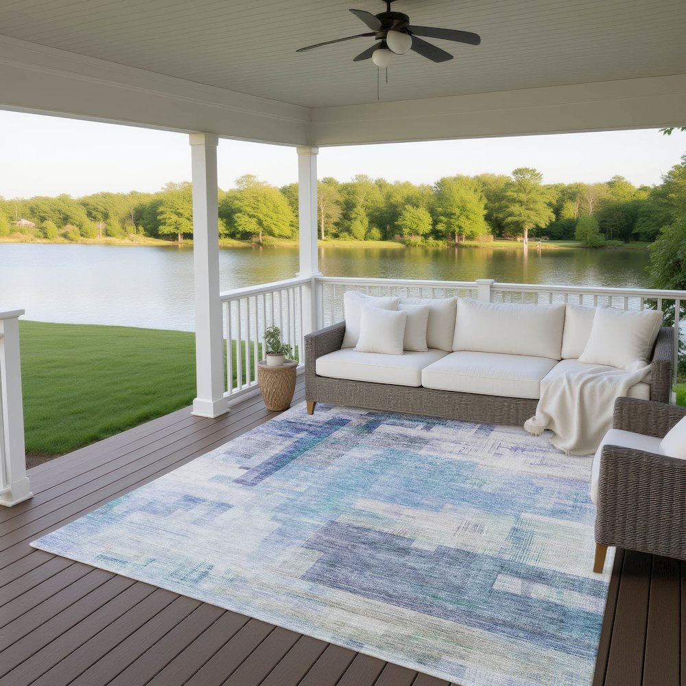 Luxury Washable Indoor/Outdoor Ravenna Blue 2'6" x 3'10" Rug. Picture 7