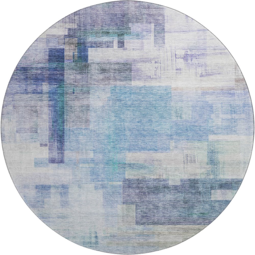 Luxury Washable Indoor/Outdoor Ravenna Blue 8' x 8' Round Rug. Picture 1