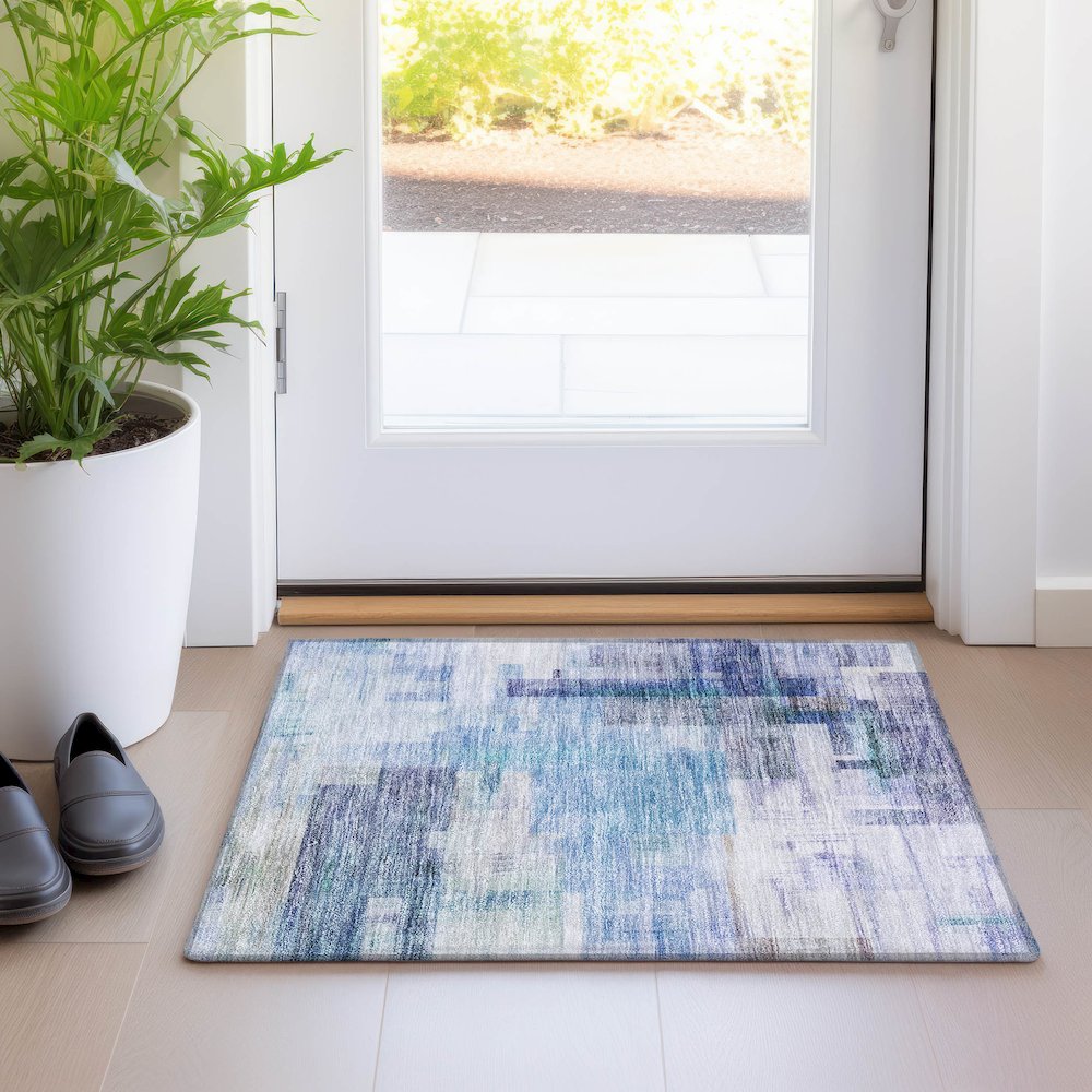 Luxury Washable Indoor/Outdoor Ravenna Blue 1'8" x 2'6" Rug. Picture 5