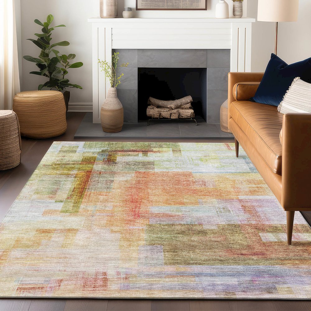 Luxury Washable Indoor/Outdoor Ravenna Coral 2'6" x 3'10" Rug. Picture 6