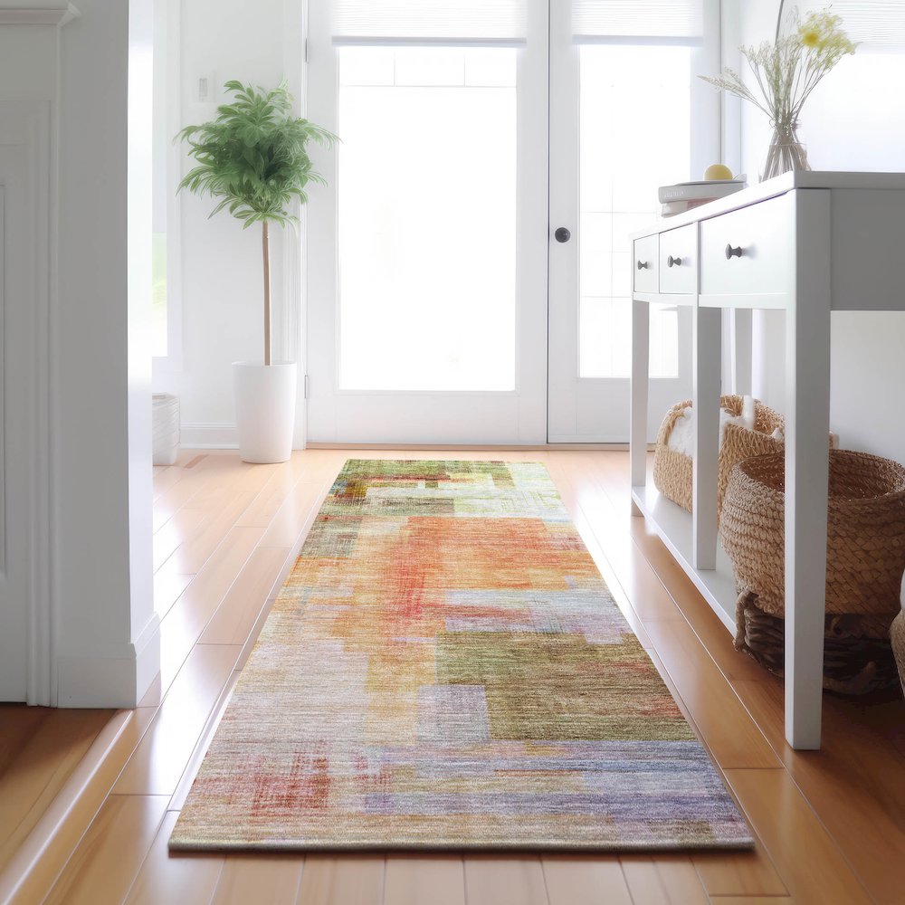 Luxury Washable Indoor/Outdoor Ravenna Coral 2'3" x 7'6" Runner Rug. Picture 5