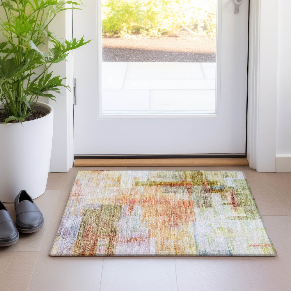 Luxury Washable Indoor/Outdoor Ravenna Coral 1'8" x 2'6" Rug. Picture 5