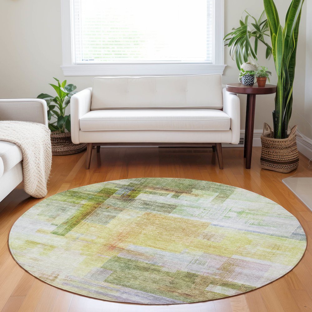 Luxury Washable Indoor/Outdoor Ravenna Green 8' x 8' Round Rug. Picture 5