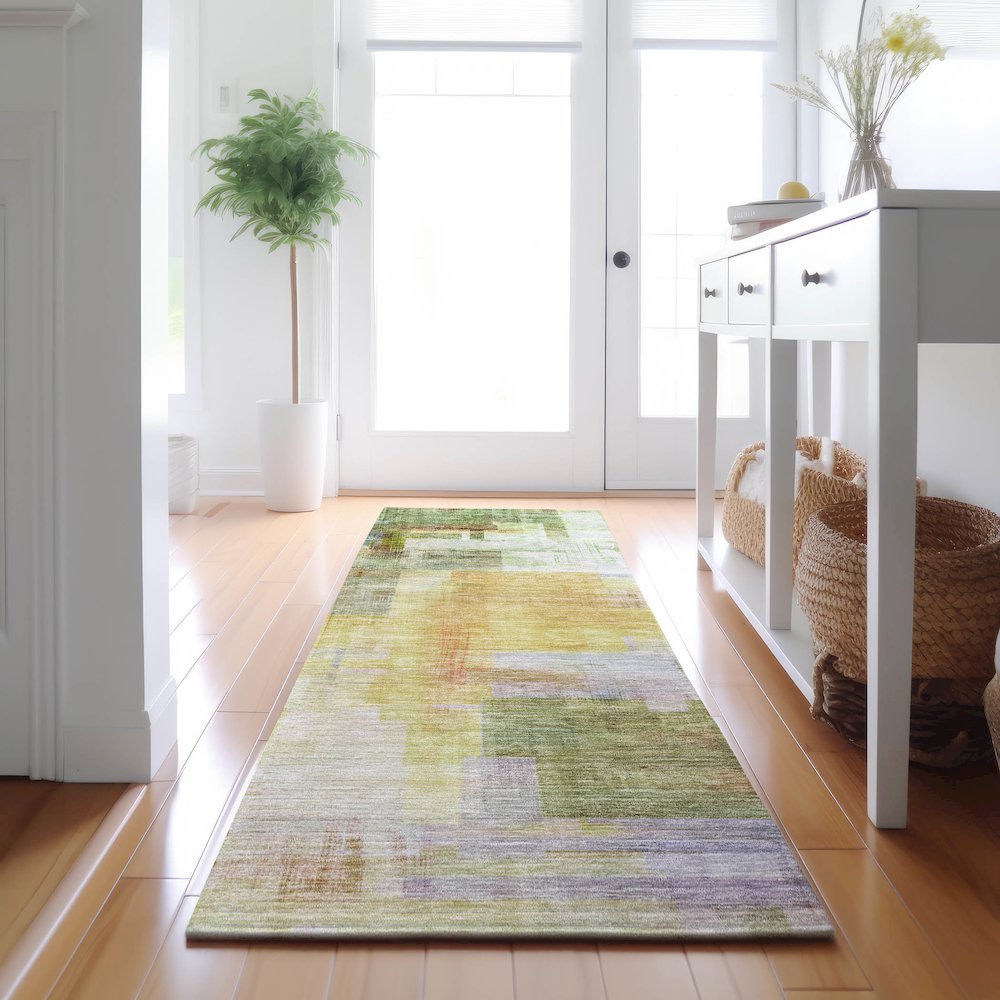 Luxury Washable Indoor/Outdoor Ravenna Green 2'3" x 7'6" Runner Rug. Picture 5