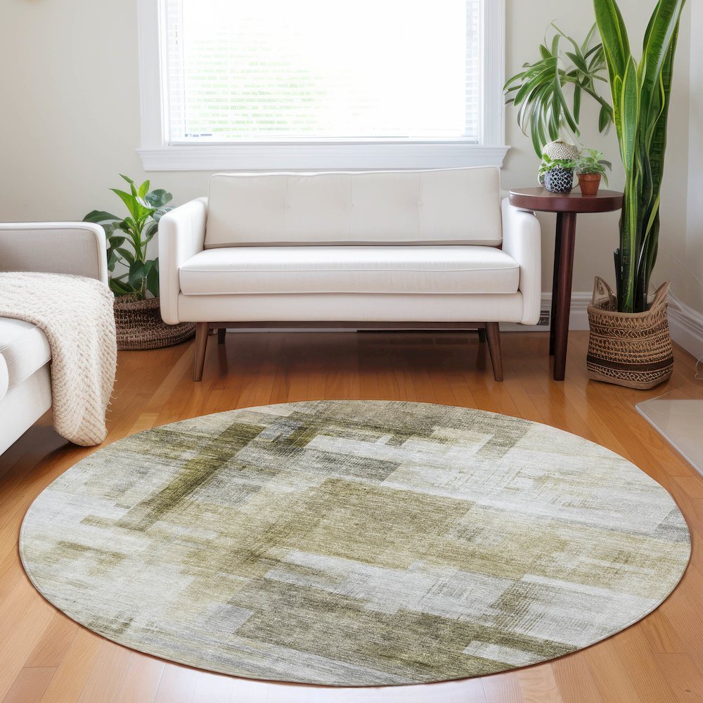 Luxury Washable Indoor/Outdoor Ravenna Taupe 8' x 8' Round Rug. Picture 5