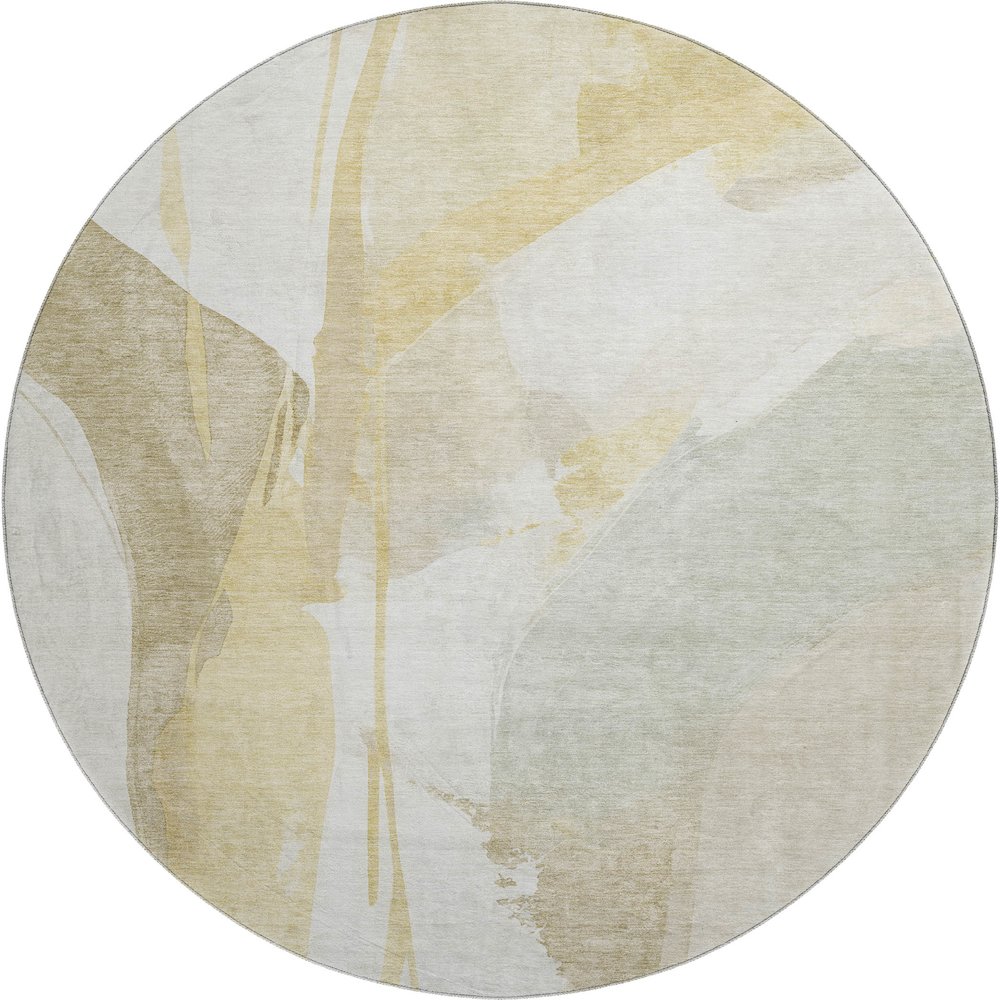 Luxury Washable Indoor/Outdoor Ravenna Beige 8' x 8' Round Rug. Picture 1