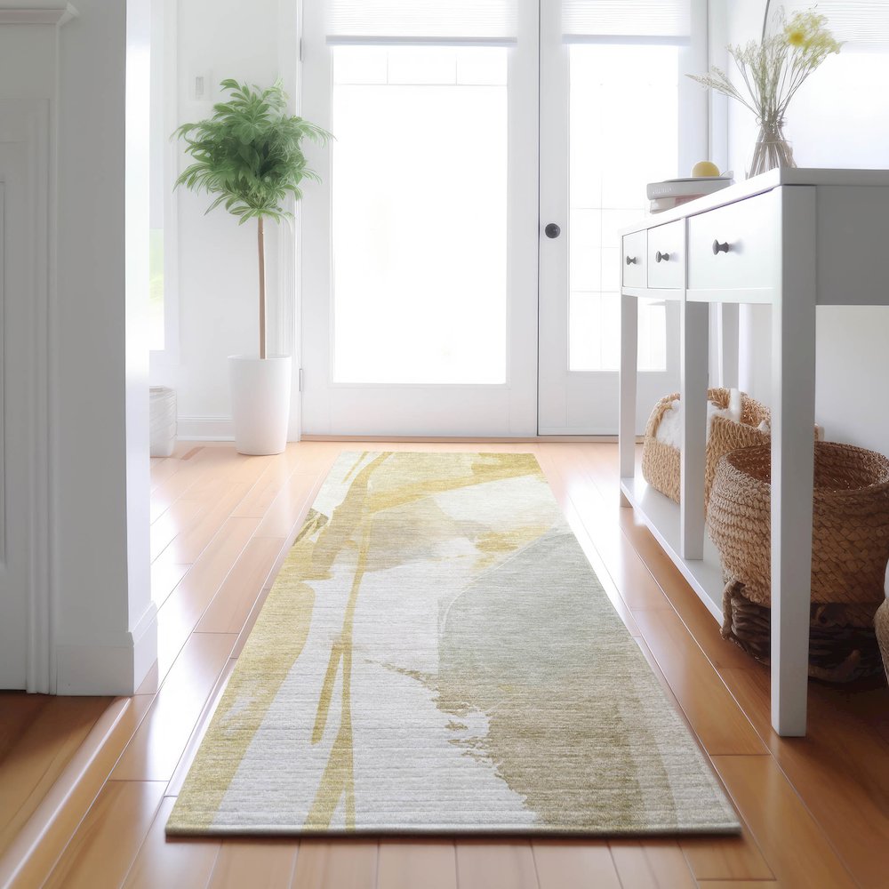 Luxury Washable Indoor/Outdoor Ravenna Beige 2'3" x 7'6" Runner Rug. Picture 5
