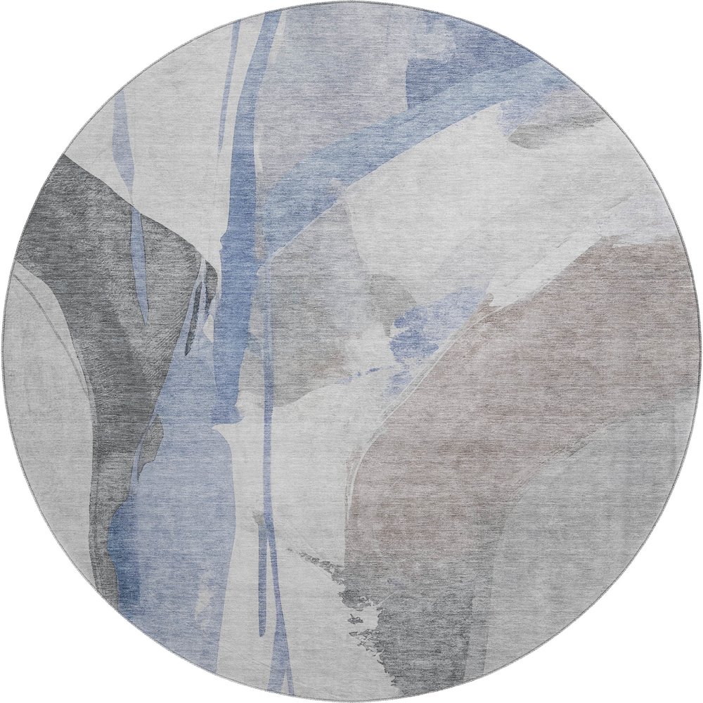 Luxury Washable Indoor/Outdoor Ravenna Denim 8' x 8' Round Rug. Picture 1