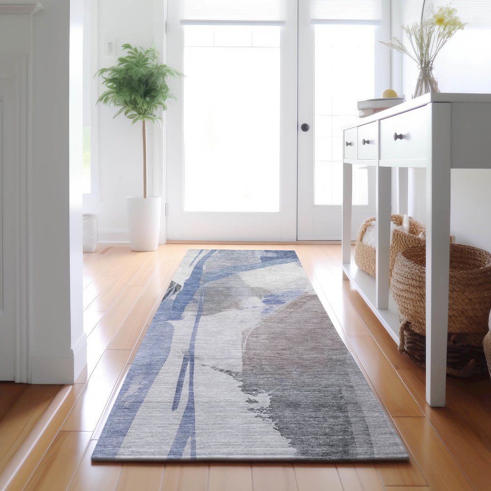 Luxury Washable Indoor/Outdoor Ravenna Denim 2'3" x 7'6" Runner Rug. Picture 5