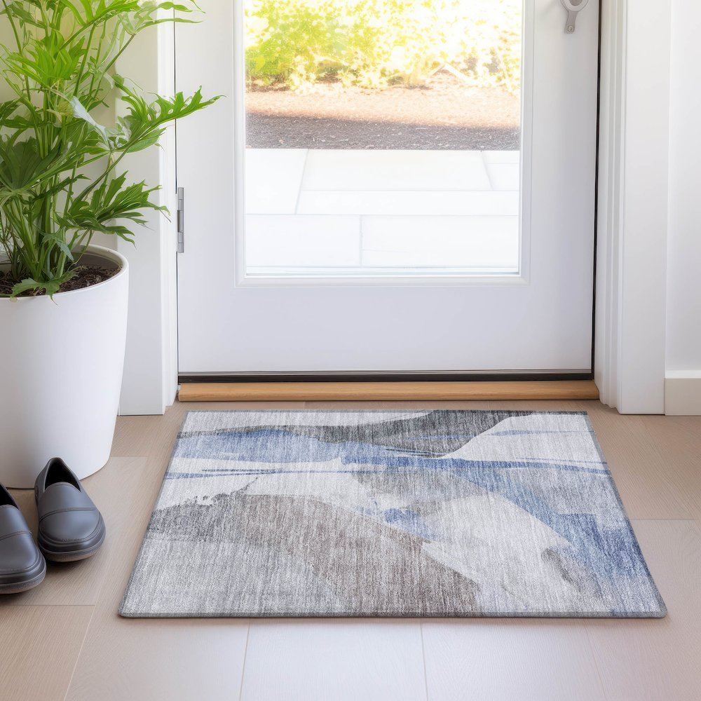 Luxury Washable Indoor/Outdoor Ravenna Denim 1'8" x 2'6" Rug. Picture 5