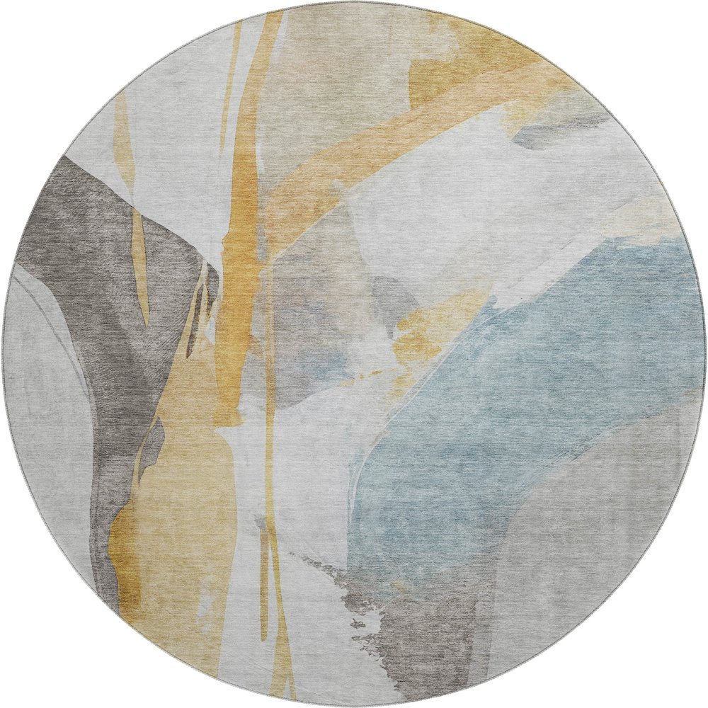 Luxury Washable Indoor/Outdoor Ravenna Gold 8' x 8' Round Rug. Picture 1