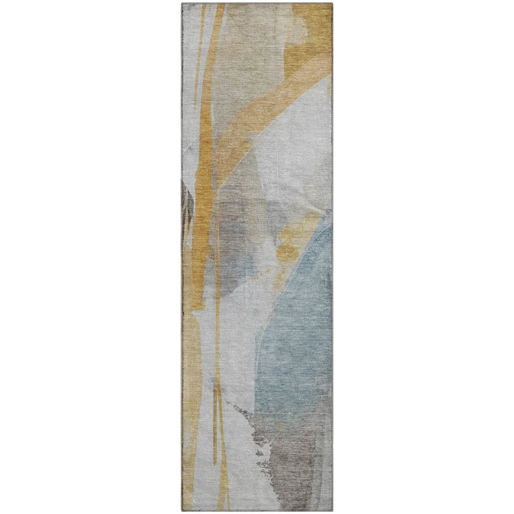 Luxury Washable Indoor/Outdoor Ravenna Gold 2'3" x 7'6" Runner Rug. Picture 1