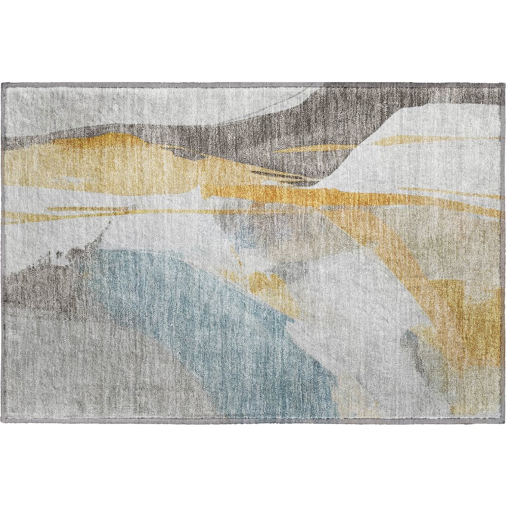 Luxury Washable Indoor/Outdoor Ravenna Gold 1'8" x 2'6" Rug. Picture 1