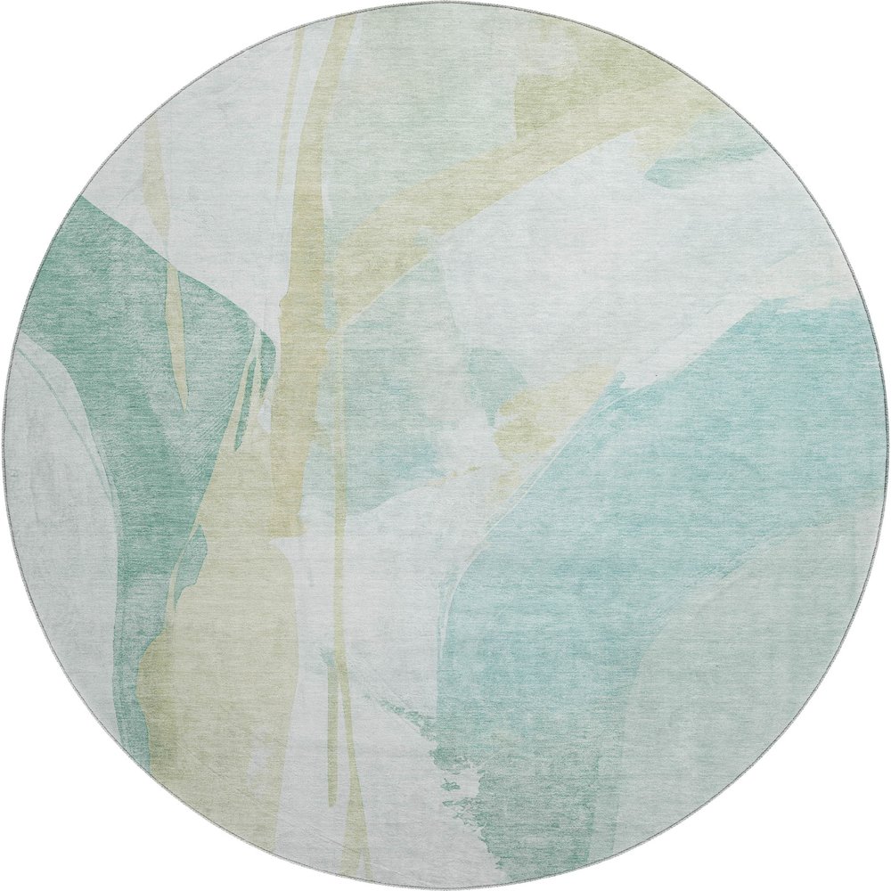 Luxury Washable Indoor/Outdoor Ravenna Teal 8' x 8' Round Rug. Picture 1