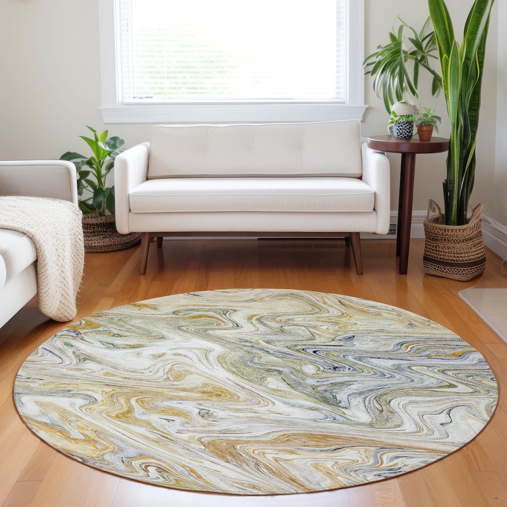 Luxury Washable Indoor/Outdoor Ravenna Linen 8' x 8' Round Rug. Picture 5