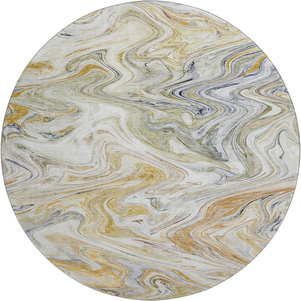 Luxury Washable Indoor/Outdoor Ravenna Linen 8' x 8' Round Rug. Picture 1