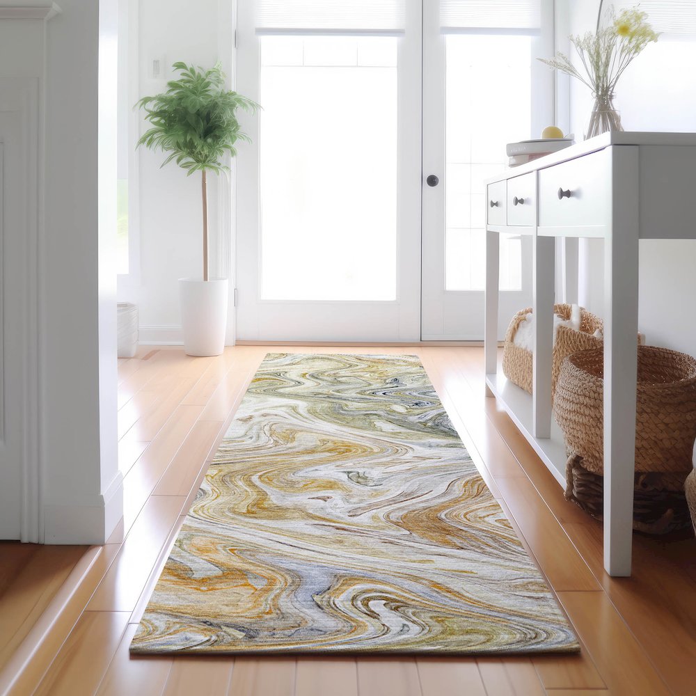 Luxury Washable Indoor/Outdoor Ravenna Linen 2'3" x 7'6" Runner Rug. Picture 5