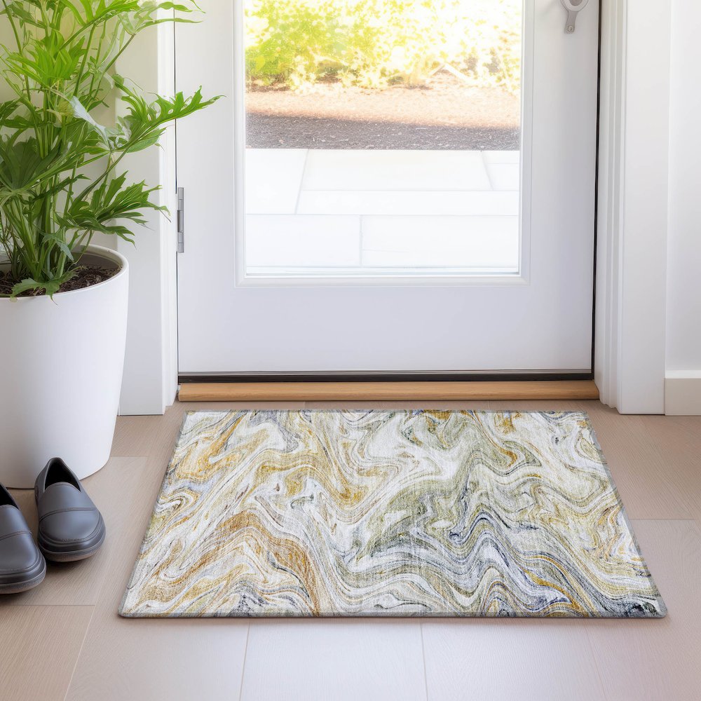 Luxury Washable Indoor/Outdoor Ravenna Linen 1'8" x 2'6" Rug. Picture 5