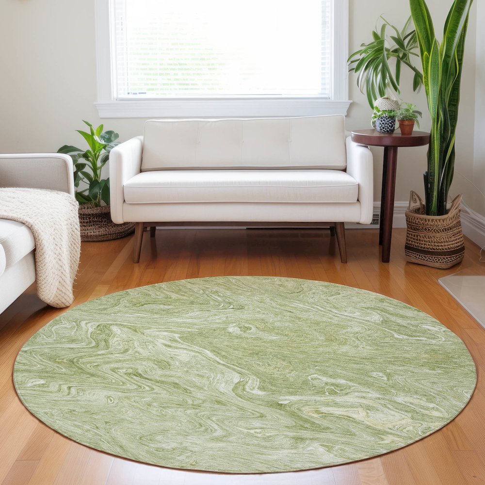 Luxury Washable Indoor/Outdoor Ravenna Sage 8' x 8' Round Rug. Picture 5