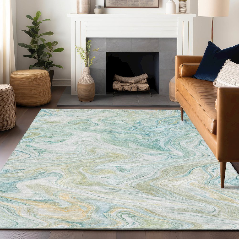 Luxury Washable Indoor/Outdoor Ravenna Sky 2'6" x 3'10" Rug. Picture 6