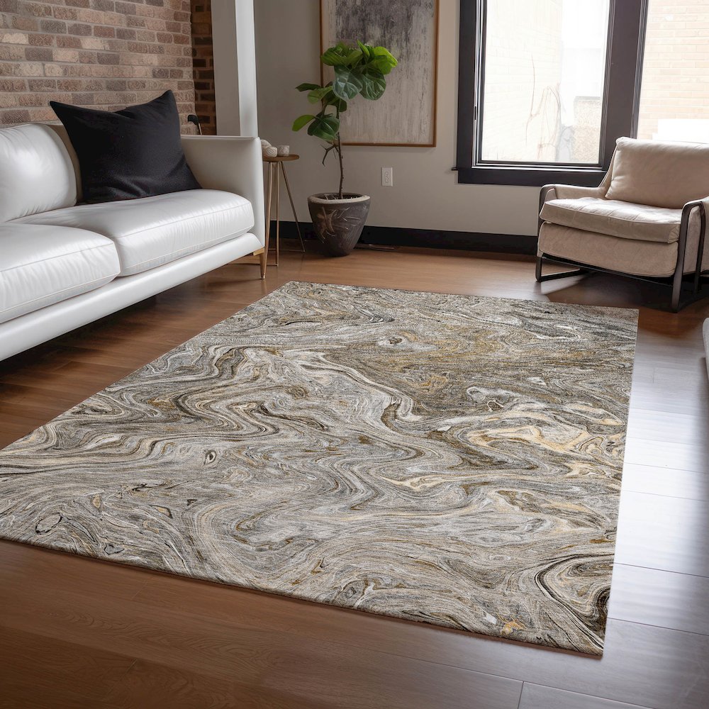 Luxury Washable Indoor/Outdoor Ravenna Taupe 2'6" x 3'10" Rug. Picture 5