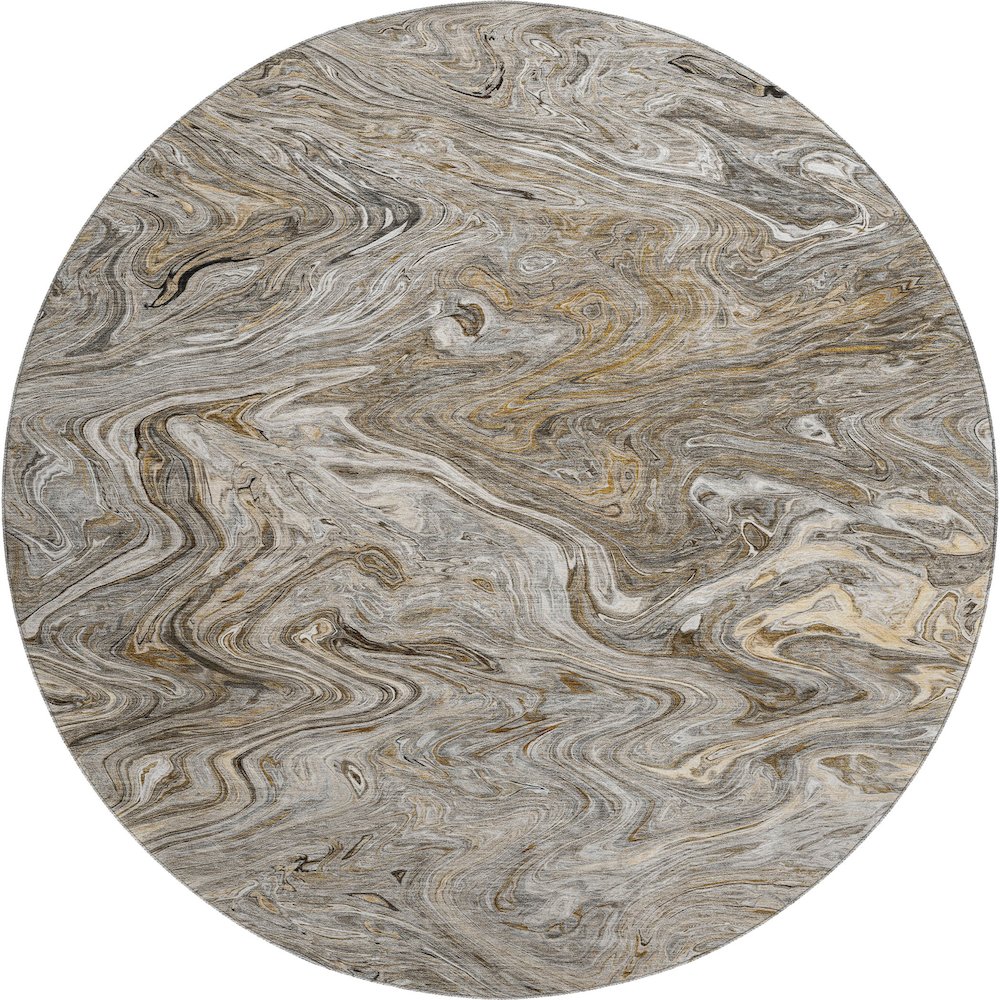 Luxury Washable Indoor/Outdoor Ravenna Taupe 8' x 8' Round Rug. Picture 1