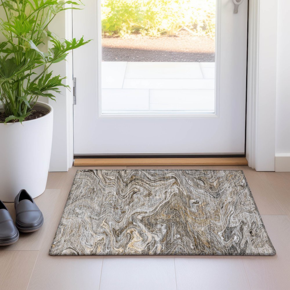 Luxury Washable Indoor/Outdoor Ravenna Taupe 1'8" x 2'6" Rug. Picture 5