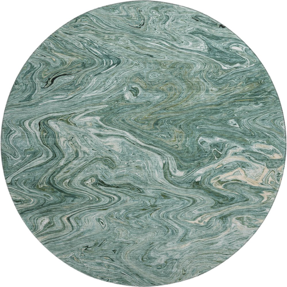 Luxury Washable Indoor/Outdoor Ravenna Teal 8' x 8' Round Rug. Picture 1