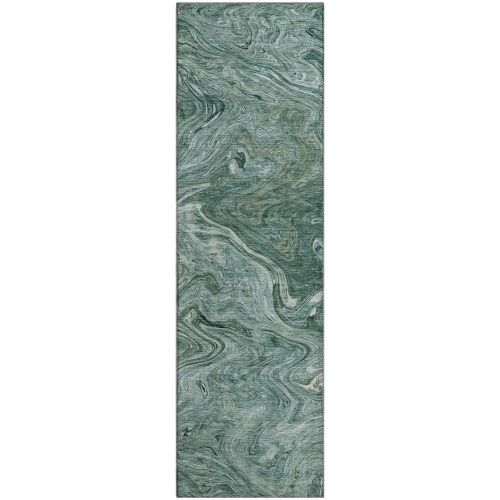Luxury Washable Indoor/Outdoor Ravenna Teal 2'3" x 7'6" Runner Rug. Picture 1