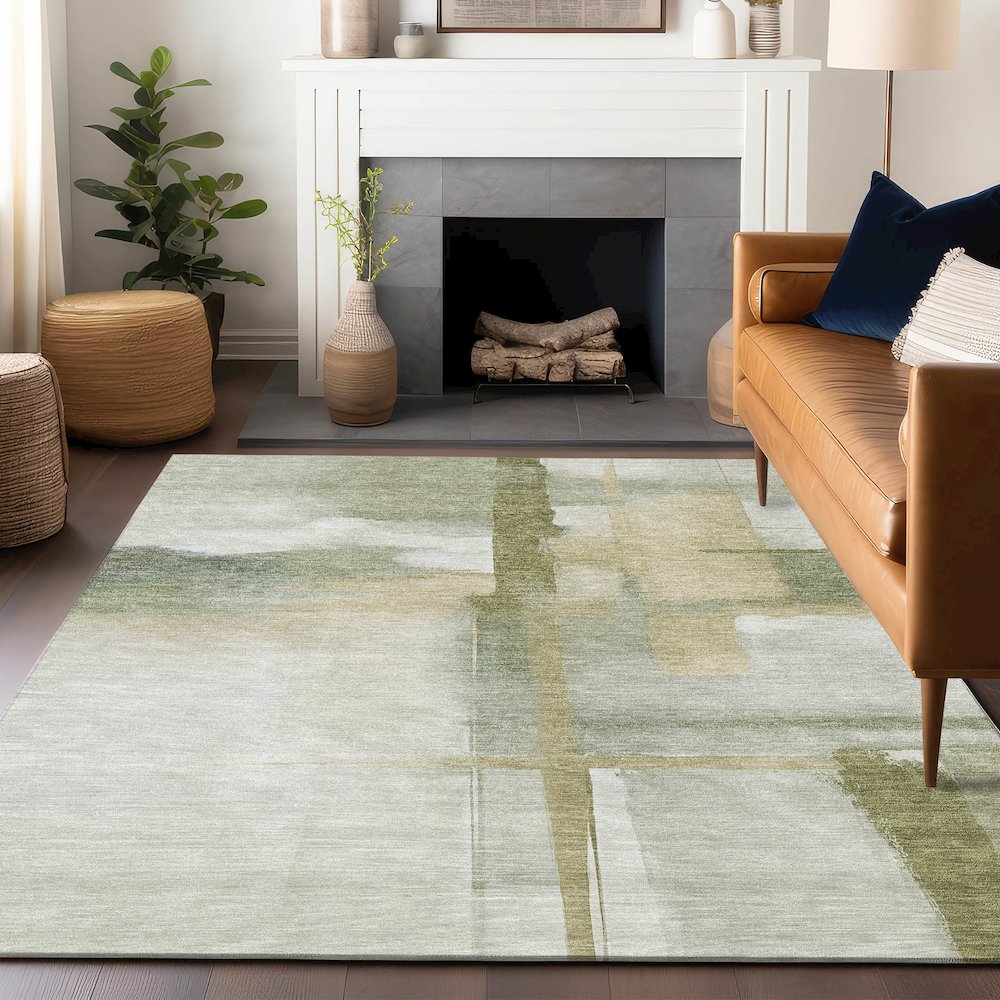Luxury Washable Indoor/Outdoor Ravenna Aloe 2'6" x 3'10" Rug. Picture 6