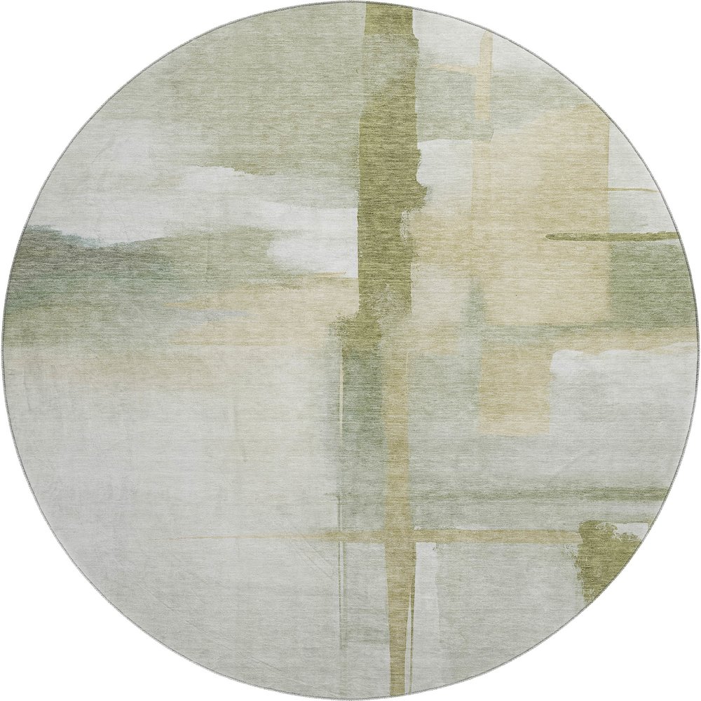 Luxury Washable Indoor/Outdoor Ravenna Aloe 8' x 8' Round Rug. Picture 1