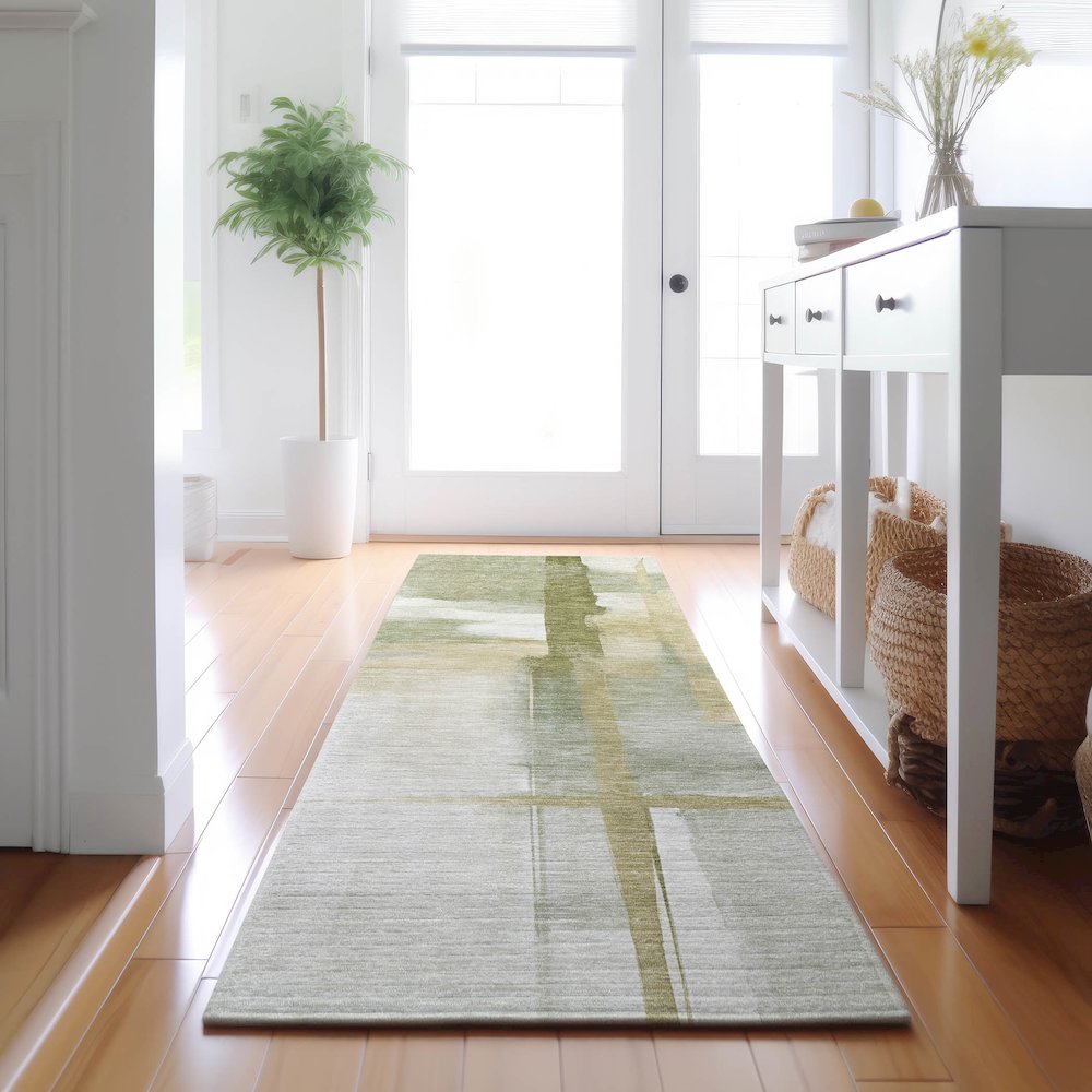 Luxury Washable Indoor/Outdoor Ravenna Aloe 2'3" x 7'6" Runner Rug. Picture 5