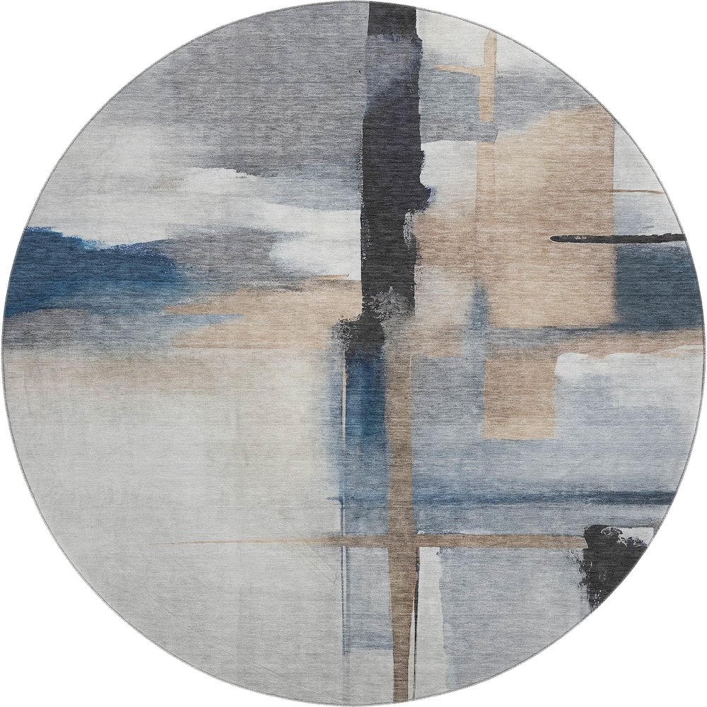 Luxury Washable Indoor/Outdoor Ravenna Blue 8' x 8' Round Rug. Picture 1