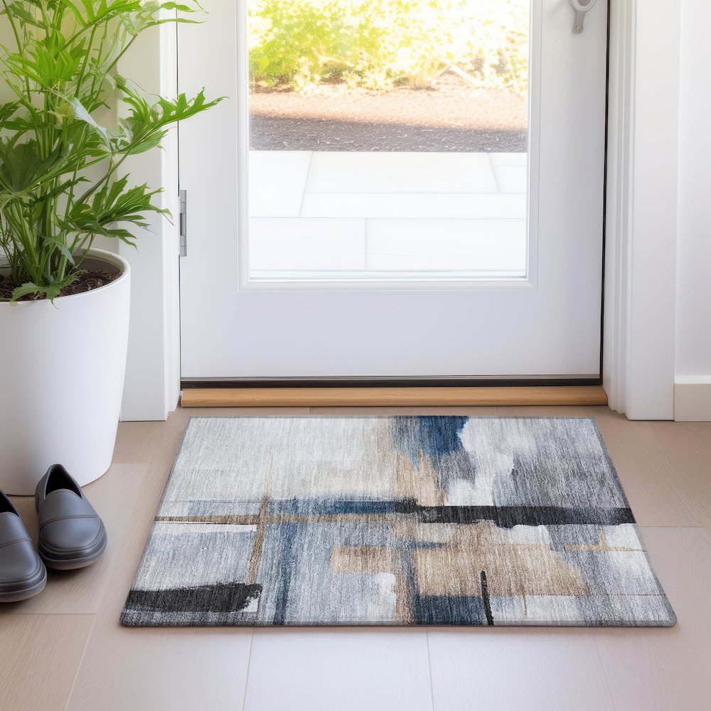 Luxury Washable Indoor/Outdoor Ravenna Blue 1'8" x 2'6" Rug. Picture 5