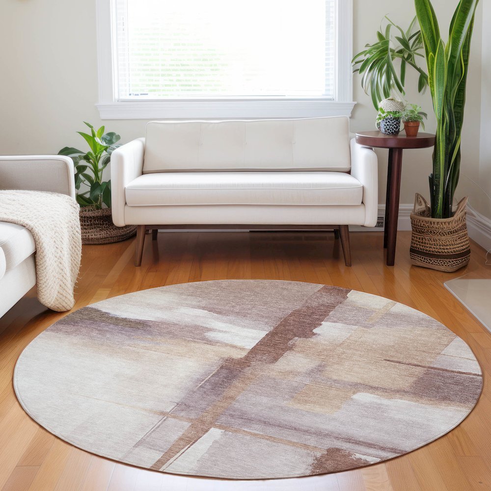 Luxury Washable Indoor/Outdoor Ravenna Blush 8' x 8' Round Rug. Picture 5