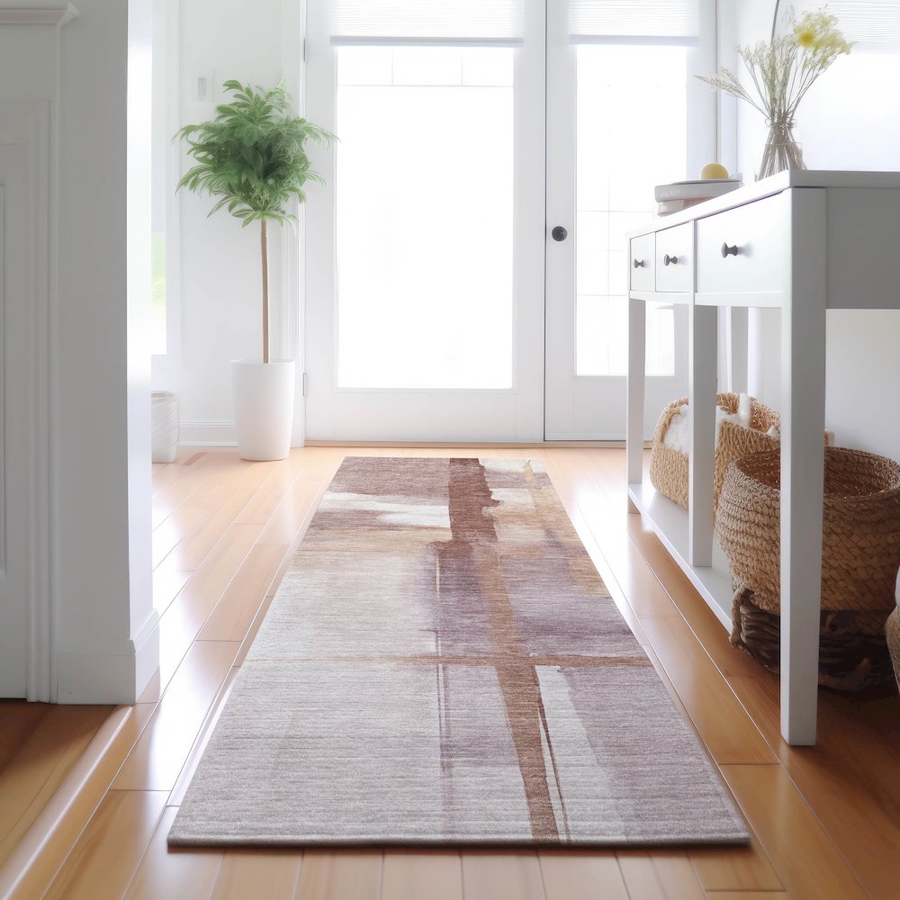 Luxury Washable Indoor/Outdoor Ravenna Blush 2'3" x 7'6" Runner Rug. Picture 5