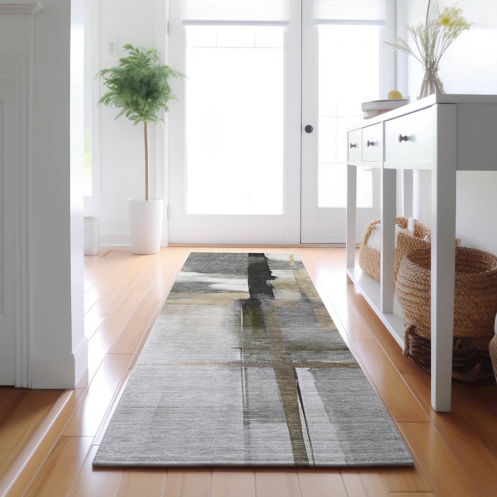 Luxury Washable Indoor/Outdoor Ravenna Gray 2'3" x 7'6" Runner Rug. Picture 5